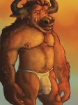  2018 anthro armpit_hair balls beard belly black_nose body_hair bovine brown_fur brown_hair brown_skin bulge cattle chest_hair clothed clothing digital_media_(artwork) durkdurchest_(artist) ear_piercing facial_hair forearm_hair fur hair hairy half_naked happy hest hi_res horn humanoid_penis male mammal muscular muscular_male nipple_piercing nipple_piercinh nipples nude open_mouth pecs penis piercing portrait sheer_clothing simple_background sky slightly_chubby smile snout solo standing sunny sunset teeth translucent translucent_underwear transparent_clothing underwear warm 