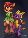 anthro blue_eyes bottomless cervine claws clothed clothing digitigrade dragon elora eye_contact female hair hooves invalid_color jamoart male mammal nude partially_clothed purple_eyes red_hair satyr scales scalie smile spyro spyro_the_dragon tawny_fur video_games western_dragon young 