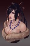  1girl bare_shoulders black_hair breasts cleavage eyeshadow final_fantasy final_fantasy_x g21mm hair_ornament hair_over_one_eye jewelry large_breasts lips lipstick long_hair lulu_(ff10) makeup mole mole_under_mouth necklace red_eyes solo upper_body 
