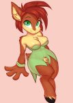  2018 absurd_res anthro blush breasts cervine chest_tuft cleavage clothed clothing crotch_tuft elora elzzombie female fur green_eyes hair hi_res looking_at_viewer mammal pink_background satyr simple_background smile solo spyro_the_dragon tuft video_games 