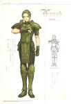  armor character_name fire_emblem fire_emblem_echoes:_mou_hitori_no_eiyuuou force_(fire_emblem) full_body gauntlets green_armor green_eyes green_hair hidari_(left_side) highres nintendo non-web_source official_art pose sketch standing tabard 