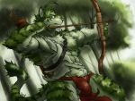  2017 abs absurd_res anthro arrow biceps bow_(weapon) clothing digital_media_(artwork) feline forest fur green_fur hi_res kemono male mammal muscular muscular_male pecs ranged_weapon tiger tree tupidwithouts weapon 