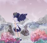  black_hair black_wings camera flower hat highres nazo sad shameimaru_aya short_hair solo tokin_hat touhou wet wet_clothes wings 