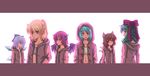  :p alternate_costume animal_ears blonde_hair blue_eyes bow cat_ears cat_tail chen cirno contemporary green_eyes green_hair hair_bow heterochromia highres hood hoodie kagiyama_hina letterboxed long_hair mizuhashi_parsee multiple_girls mystia_lorelei navel open_clothes pakapom pink_hair pointy_ears ponytail red_eyes short_hair stage_connection tail tatara_kogasa tongue tongue_out touhou wings 