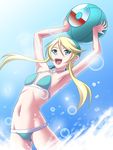  ball bandana beachball bikini blonde_hair blue_eyes heroman kouun lina_davis long_hair solo splashing swimsuit 