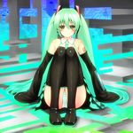  detached_sleeves green_eyes green_hair hatsune_miku long_hair necktie panties sitting skirt solo striped striped_panties thighhighs tro twintails underwear vocaloid 