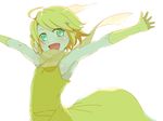  blonde_hair green_eyes kagamine_rin outstretched_arms short_hair smile solo spread_arms vocaloid wara_(343587aa) 
