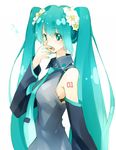  aqua_eyes aqua_hair aqua_nails bad_id bad_pixiv_id flower guli hair_flower hair_ornament hand_to_own_mouth hatsune_miku long_hair nail_polish necktie solo tears twintails vocaloid yawning 