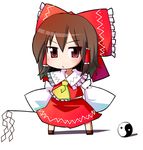  :/ bell_(oppore_coppore) brown_hair chibi gohei hakurei_reimu highres red_eyes solo touhou yin_yang 