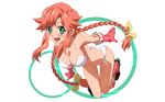  bikini blush boots braid breasts cleavage gloves green_eyes knee_boots long_hair medium_breasts mokke_(mokke99) open_mouth pink_footwear pink_gloves rebecca_streisand red_hair side-tie_bikini smile solo swimsuit thighs twin_braids wallpaper white_bikini wild_arms wild_arms_5 