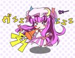  &gt;_&lt; bad_id bad_pixiv_id blush_stickers closed_eyes crescent hat horn_(instrument) long_hair metalridley patchouli_knowledge purple_hair solo touhou vuvuzela 