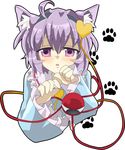  ahoge animal_ears asyura7 bad_id bad_pixiv_id cat_ears eyeball hairband heart highres kemonomimi_mode komeiji_satori open_mouth paw_pose paw_print purple_eyes purple_hair short_hair simple_background solo tears touhou 