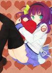  angel_beats! bad_id bad_pixiv_id green_eyes hairband heart hug kippu purple_hair school_uniform short_hair solo thighhighs yuri_(angel_beats!) 