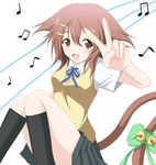  animal_ears bad_id bad_pixiv_id bell brown_eyes brown_hair cat_ears cat_tail hirasawa_yui jingle_bell k-on! minatsuki_nao ribbon school_uniform short_hair solo tail v 