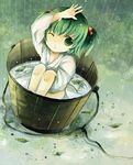  bad_id bad_pixiv_id bucket green_eyes green_hair hair_bobbles hair_ornament ichitaro in_bucket in_container kisume leaf rain solo touhou twintails wooden_bucket 