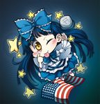  ;p akanbe america american_flag bad_id bad_pixiv_id blue_hair flag kabayaki_unagi long_hair one_eye_closed solo star_sapphire tongue tongue_out touhou wings yellow_eyes 