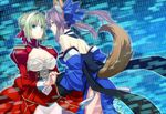  animal_ears binary breasts dress epaulettes fate/extra fate_(series) fox_ears fox_tail holding_hands japanese_clothes large_breasts multiple_girls nero_claudius_(fate) nero_claudius_(fate)_(all) sami_(object_dump) tail tamamo_(fate)_(all) tamamo_no_mae_(fate) 