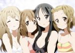  akiyama_mio bikini black_eyes black_hair blonde_hair bloom breasts brown_eyes brown_hair cleavage hirasawa_yui k-on! kotobuki_tsumugi multiple_girls small_breasts swimsuit tainaka_ritsu upper_body yamasaki_wataru 