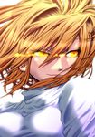  absurdres arcueid_brunestud blonde_hair face glowing glowing_eyes highres jin_(mugenjin) short_hair solo sweater tsukihime turtleneck yellow_eyes 