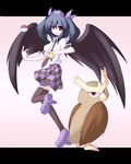  black_hair black_legwear cellphone crossover gen_2_pokemon geta hat himekaidou_hatate miyo_(miyomiyo01) necktie noctowl orange_eyes phone poke_ball pokemon pokemon_(creature) red_eyes skirt thighhighs tokin_hat touhou twintails wings zettai_ryouiki 