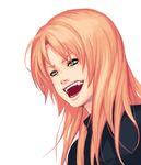  aqua_eyes bags_under_eyes evil_grin evil_smile fang grin lips lipstick long_hair makeup mustard_seeds open_mouth orange_hair original simple_background smile solo teeth white_background yuuji_(and) 