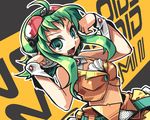  ahoge aqua_eyes goggles goggles_on_head green_hair gumi midriff negi_(ulog'be) short_hair skirt smile solo vocaloid wrist_cuffs 