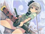  black_hairband day hairband hiruma_andon konpaku_youmu no_pants ribbon school_swimsuit short_hair silver_hair solo swimsuit swimsuit_under_clothes sword touhou weapon white_school_swimsuit white_swimsuit 