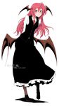  bat_wings dress head_wings highres jpeg_artifacts koakuma long_hair low_wings oso_(toolate) red_eyes red_hair simple_background solo touhou white_background wings 