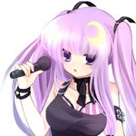  alternate_costume alternate_hairstyle bad_id bad_pixiv_id bra contemporary crescent crescent_hair_ornament etou_(cherry7) hair_ornament lingerie long_hair microphone patchouli_knowledge purple_eyes purple_hair solo touhou twintails underwear 