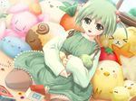  baby game_cg green_eyes green_hair minna_daisuki_kozukuri_banchou mother_and_daughter multiple_girls smile stuffed_animal stuffed_toy twintails 