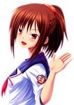  angel_beats! brown_eyes brown_hair guttyod hisako_(angel_beats!) ponytail school_uniform serafuku short_hair sleeves_rolled_up solo waving 