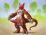  anthro big_penis corruption digimon digimon_(species) erection guilmon huge_penis male mot nude penis ribbed_penis rubber scalie shiny simple_background solo tapering_penis 