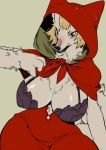  anthro big_breasts black_nose bra breasts brown_fur brown_hair canine claws cleavage clothed clothing digital_media_(artwork) female fluffy fur hair hood kishibe long_hair mammal red_eyes robe simple_background solo standing sweat underwear 