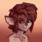  2018 anthro bust_portrait cervine chest_tuft elora female gradient_background green_eyes mammal notched_ear plagueofgripes portrait simple_background smile solo spyro_the_dragon tuft video_games 