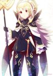  armor black_armor black_gloves cape commentary_request crml_orng crown fire_emblem fire_emblem_heroes gloves grey_hair hair_ornament highres holding holding_staff long_hair long_sleeves parted_lips red_eyes shoulder_armor simple_background solo staff standing twitter_username veronica_(fire_emblem) white_background 