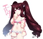  :&lt; animal_ear_fluff animal_ears bra brown_hair closed_mouth commentary_request cowboy_shot fox_ears hands_up jitome konshin long_hair long_sleeves looking_at_viewer navel original panties paw_pose pink_bra pink_eyes pink_panties sleeves_past_fingers sleeves_past_wrists solo standing twintails underwear white_background 