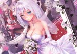  admiral_hipper_(azur_lane) ahoge alternate_costume azur_lane bangs black_legwear blonde_hair blue_eyes blush bouquet breasts bridal_veil bride choker cleavage closed_mouth collarbone commentary cross cross_earrings dress earrings eyebrows_visible_through_hair flower fur_trim gloves graf_zeppelin_(azur_lane) green_eyes hair_between_eyes hat headgear holding holding_bouquet iron_cross jewelry konigsberg_(azur_lane) large_breasts long_hair looking_at_viewer md5_mismatch military military_uniform mole multiple_girls pantyhose peaked_cap petals prinz_eugen_(azur_lane) red_carpet red_eyes rose ryuinu short_hair side_cutout silver_hair skirt smile strapless strapless_dress thighhighs tirpitz_(azur_lane) two_side_up uniform veil very_long_hair wedding wedding_dress white_dress white_flower white_gloves white_rose 