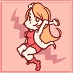  chibi clenched_hands coat dress dubiousdummy jumping long_hair looking_at_viewer mona_(warioware) smile solo warioware 