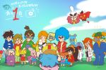  5-volt 6+boys 6+girls 9-volt ashley_(warioware) blue_sky chibi cloud cloudy_sky commentary_request countdown day dr._crygor dribble everyone herunia_kokuoji jimmy_t jimmy_thang lulu_(warioware) master_mantis mike_(warioware) mona_(warioware) multiple_boys multiple_girls on_grass orbulon outdoors penny_crygor red_(warioware) sky speech_bubble spitz taking_picture translation_request twitter_username wario warioware young_cricket 