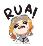  closed_eyes commentary goggles goggles_on_head octoling open_mouth orange_hair shouting simple_background solo splatoon_(series) splatoon_2 tentacle_hair upper_body waterkuma white_background 