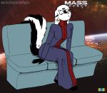  2016 anthro black_fur breasts clothed clothing ear_piercing female fur hair kelly_o&#039;dor mammal marmelmm mass_effect piercing pink_nose skunk solo tegerio video_games white_fur white_hair zandar&#039;s_saga 