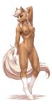  2019 anthro blonde_hair breasts brown_eyes digital_media_(artwork) epona_(tloz) equine eyelashes female hair hooves horse mammal mykegreywolf navel nintendo nude pussy simple_background solo standing the_legend_of_zelda video_games white_background 