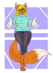 alruic anthro blonde_hair canine clothed clothing female fox hair looking_at_viewer mammal smile solo standing thick_thighs wide_hips 