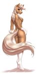  2019 anthro blonde_hair breasts brown_eyes brown_fur digital_media_(artwork) epona_(tloz) equine eyelashes female fur hair hooves horse looking_back mammal mykegreywolf nintendo nipples nude penetration simple_background solo standing the_legend_of_zelda video_games white_background 