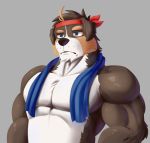  2018 anthro biceps canine digital_media_(artwork) dog greydaboy headband hi_res male mammal muscular muscular_male pecs solo 