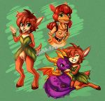  anthro backback belt bottomless cheek_to_cheek clothed clothing dragon elora female green_eyes hair happy hooves horn hug invalid_color kangaroo kneeling love male mammal marsupial one_eye_closed partially_clothed red_hair satyr scalie sdurkdoodles sheila_(spyro) shirt spyro spyro_the_dragon tawny_fur touching_face video_games waving western_dragon wings 