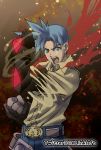  ashley_winchester blue_hair commentary_request gloves green_eyes henshin knight_blazer link_(aa30) male_focus scarf short_hair solo wild_arms wild_arms_2 