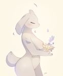  2018 anthro blush boss_monster breasts butt caprine convenient_censorship electrycpynk female flower goat mammal nude plant simple_background tasteful_nudity toriel undertale video_games 