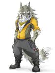  2018 anthro canine clothed clothing fur hatonokuchibasi hi_res hoodie male mammal open_hoodie piercing seth_(tas) tokyo_afterschool_summoners 