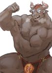  biceps blush bovine bulge clothing curtis_wuedti flexing gyumao hair horn male mammal muscular muscular_male pecs red_hair snort speedo swimsuit tokyo_afterschool_summoners 